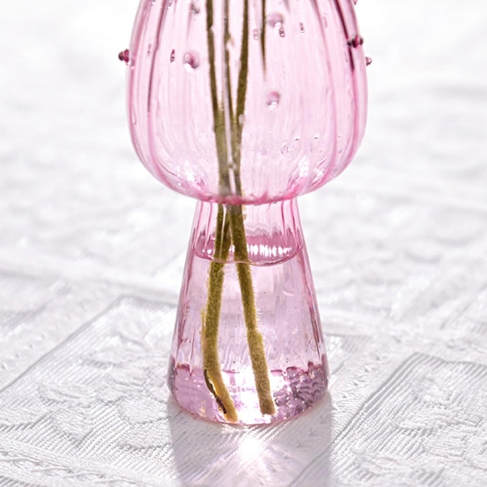 Glass Bud Vases,Cute Mushroom Vase Mini Terrarium Planter for Hydroponics Plants,Flower,Reed Diffuser,Table Centerpiece(A)
