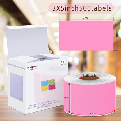 PARLAIM 5" x 3" Rectangle Color Coding Labels,500 per Inventory Labels Color Code Stickers Dispenser Box,Pink Sticker Labels for Inventory,Family School Storage Bins Label(Pink)