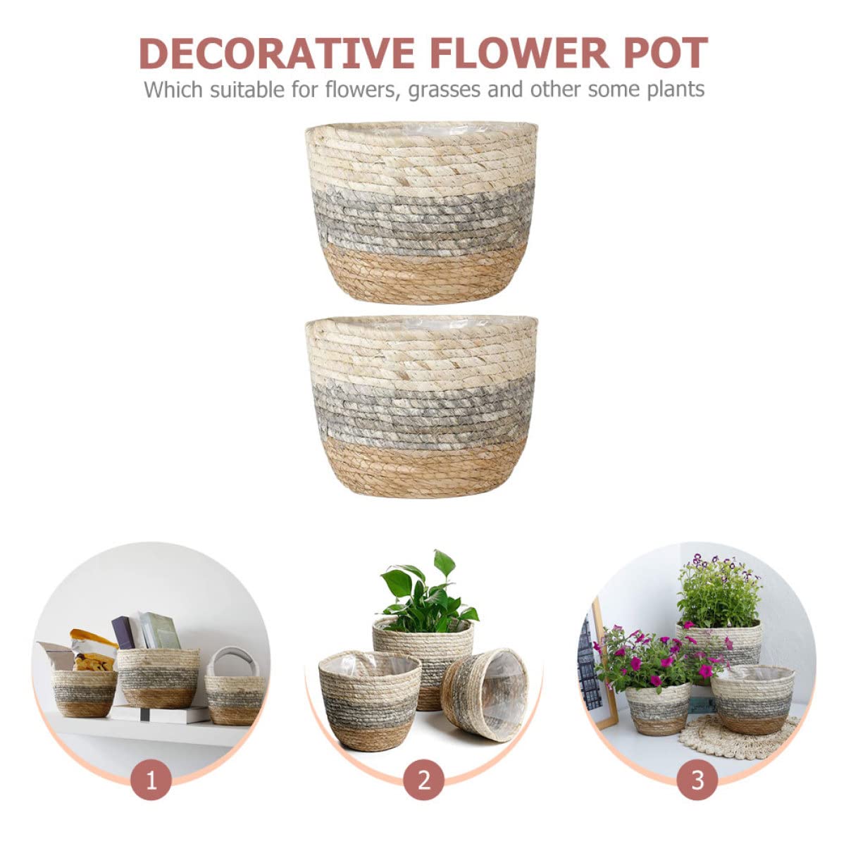 Kisangel 2pcs Flower Basket Woven Planter Plant Pots Indoor Plant Basket Multi-Purpose Woven s for Plant Multi-Purpose s Straw Flower Pot Girl Grass