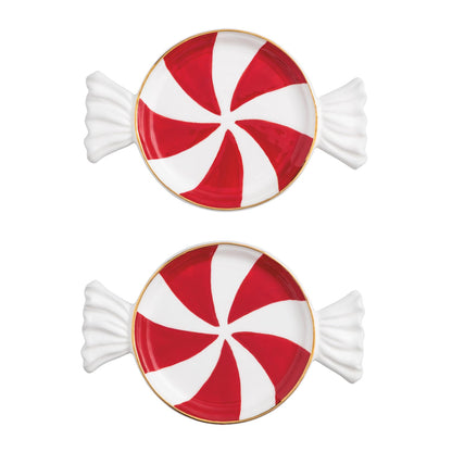 Mud Pie Christmas Red Peppermint Tidbit Plate Set of 2