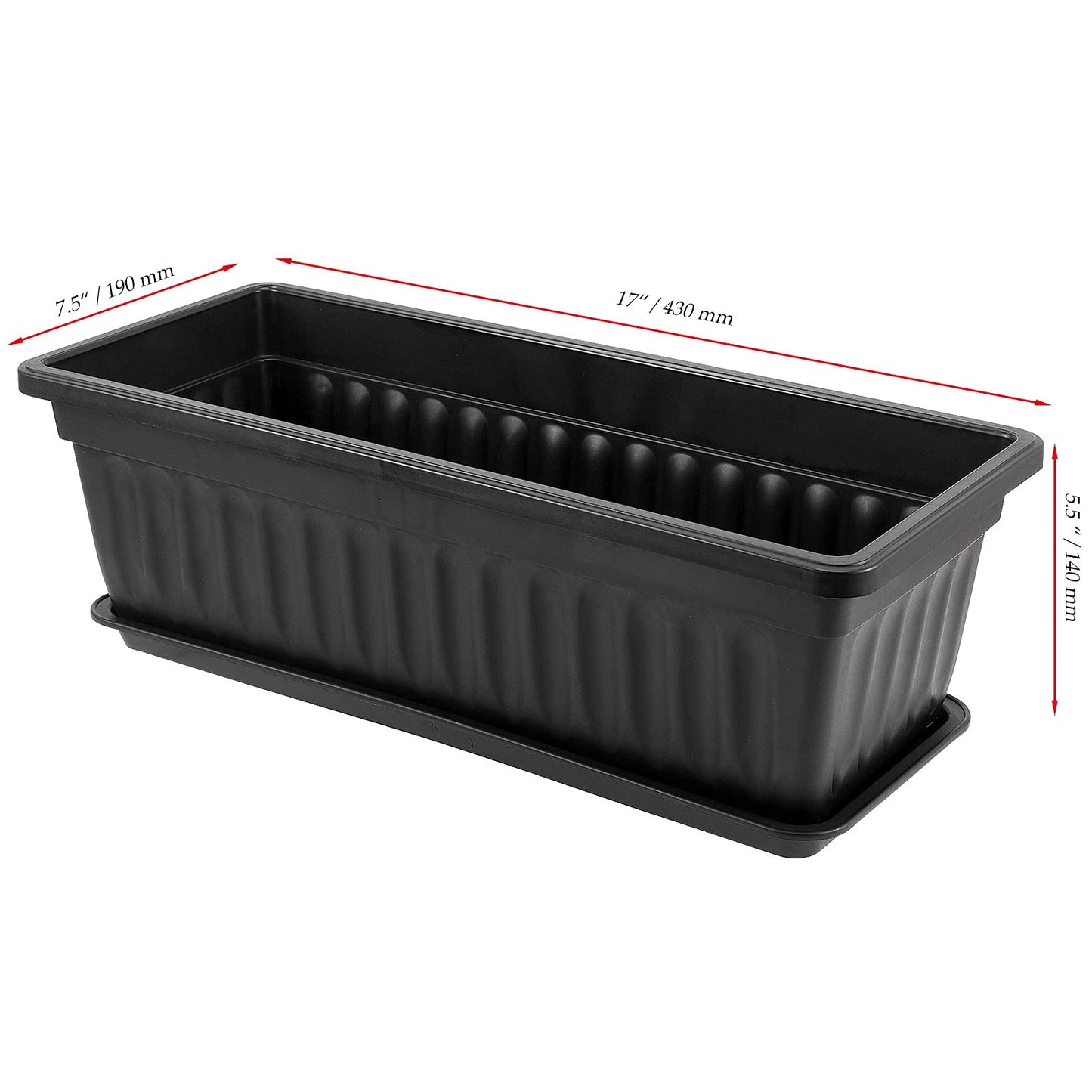 JOIKIT 17 Inches Black Plastic Planter Box, 6 Packs, Good Drainage, Indoor Outdoor Usage, for Garden, Windowsill, Patio, Balcony