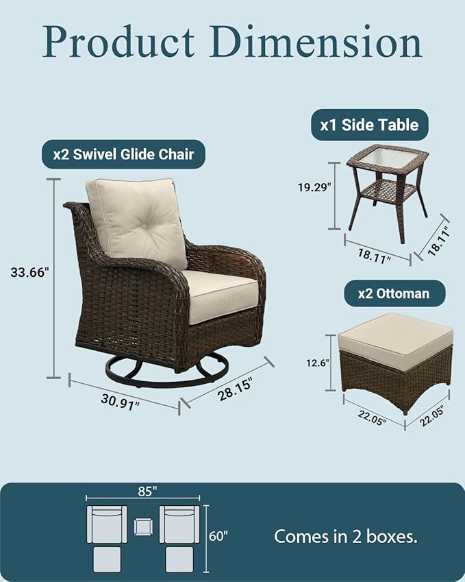 Patio Furniture Set, High Back Swivel Rocker Chairs, Weather Resistant Olefin