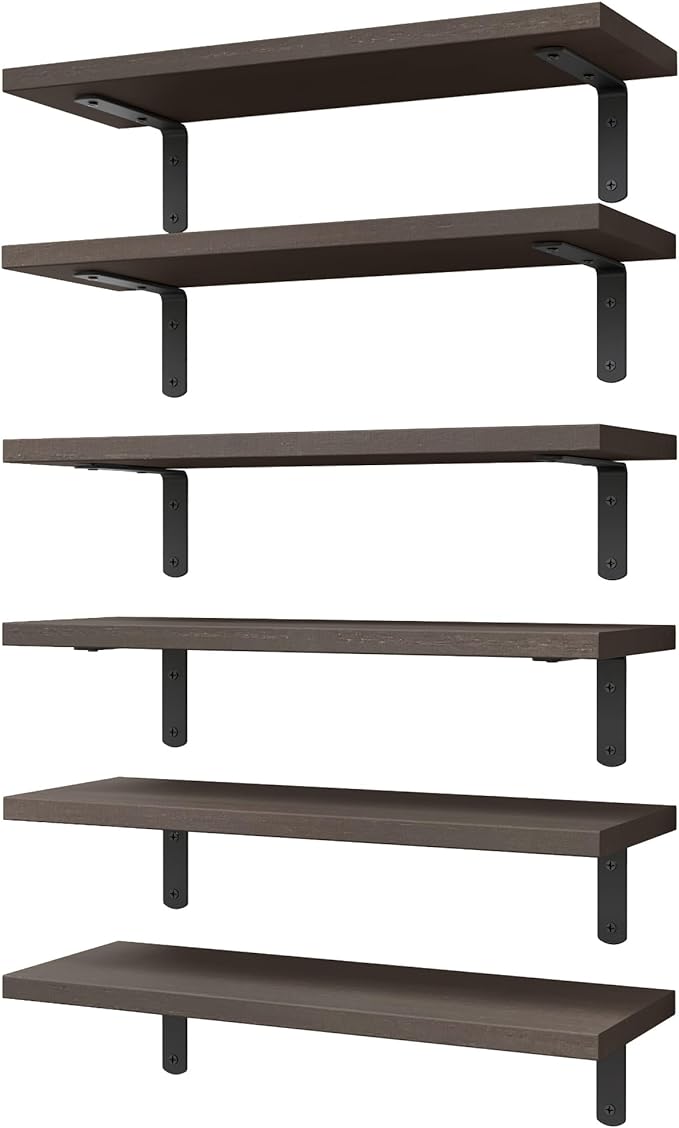 WOPITUES Wood Floating Shelves Set of 6, Shelves