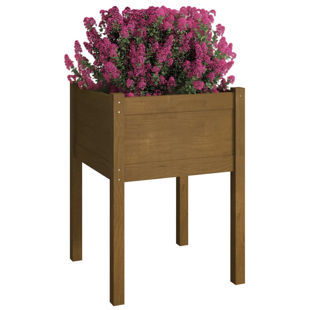 Bujkgyp Set of 1 Honey Brown Square Wooden Garden Planter for Outdoor Use on Balcony or Garden, Durable Solid Pinewood Planter with Minimalist Design for Flowers and Herbs, Modern Square