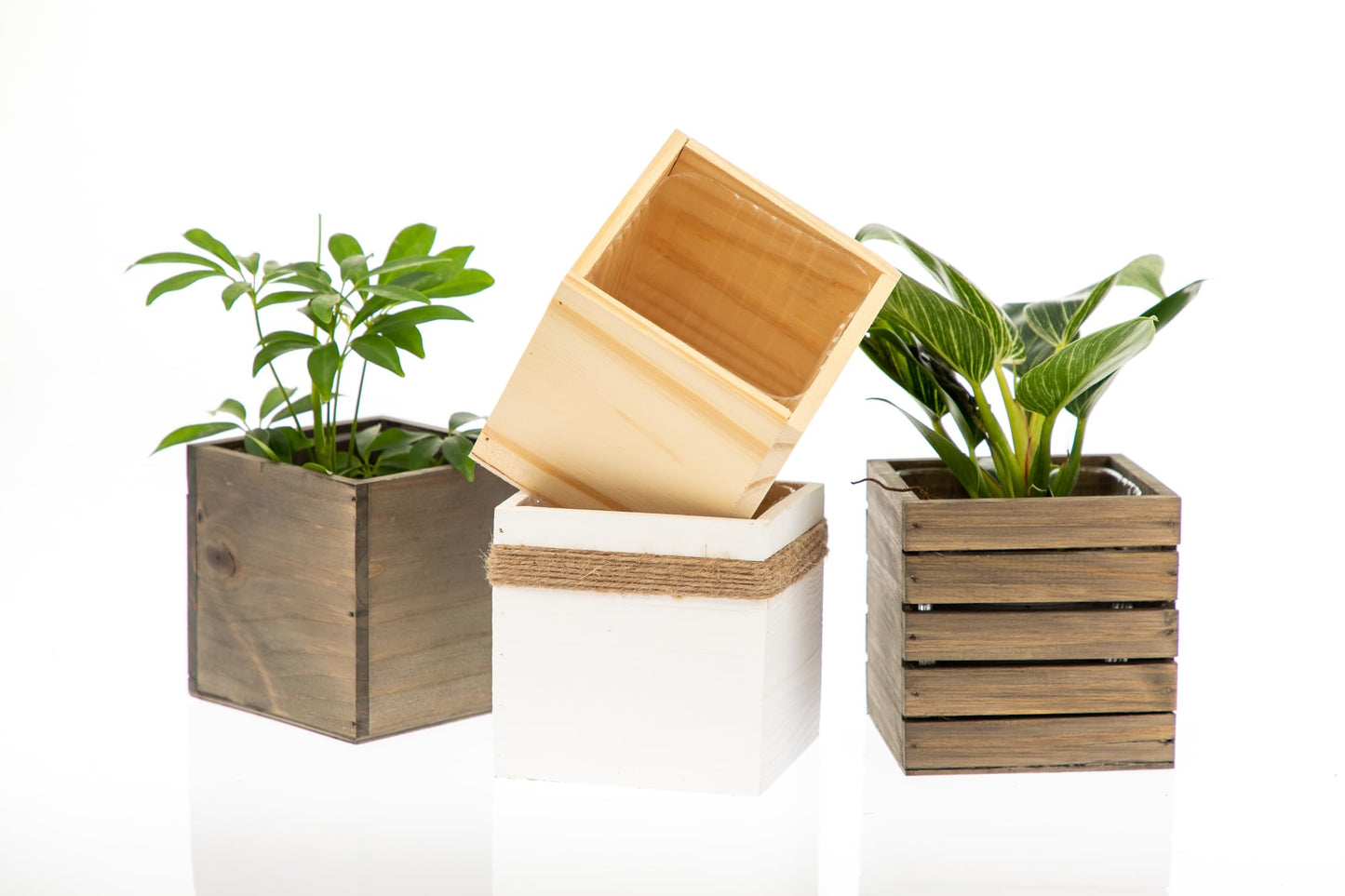 Wooden Planter Box, Rustic Barn Wood with Plastic Liner l Garden Decor l Restaurant and Wedding Decorations l Wedding Bouquets, Table Centerpiece (5x5 Set of 4, Natural)