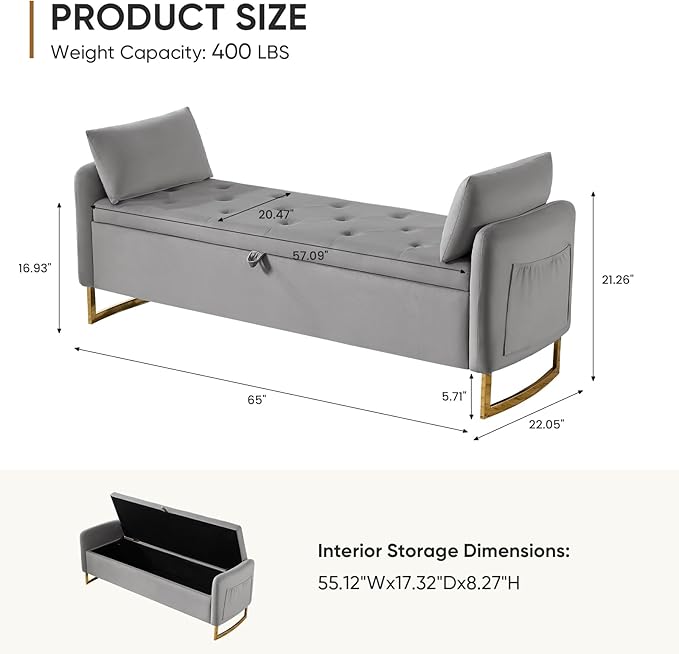 65" End of Bed Storage Bench, Storage Bench