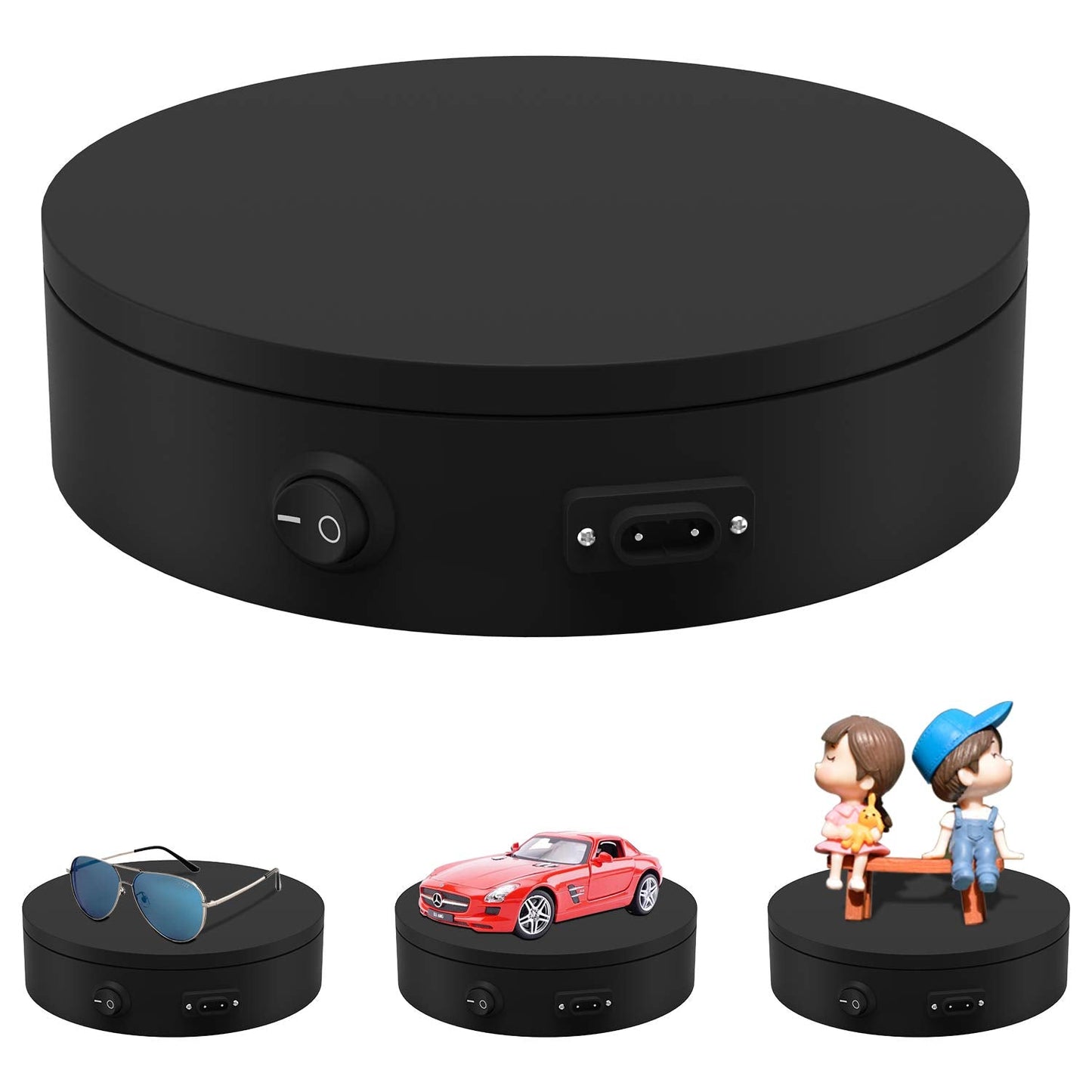 Motorized Photography Turntable, Automatic Revolving Platform Perfect for 360 Degree Images,Professional for Shop Display Stand,Product Display or Cake Display,55lb Load Dia 7.8inch- Black