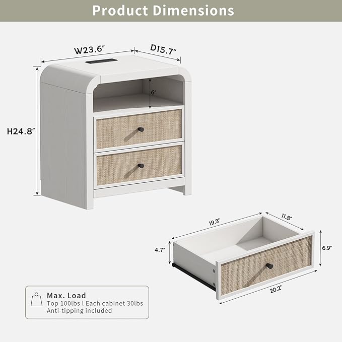 Oak&Sparrow Rattan Nightstand, 23.6'' Rattan End Table