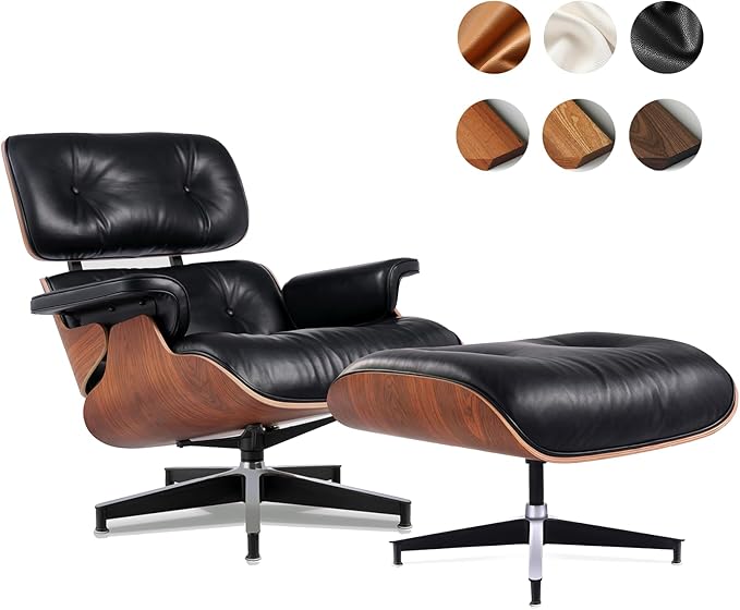 Black PU Leather, Mid Century Chaise Lounge Chair Indoor, Chair