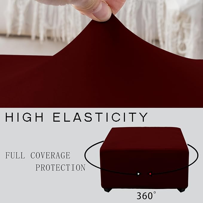 Super Stretch Ottoman Cover- Soft Form Fit Ottoman Cover Rectangular Ottoman