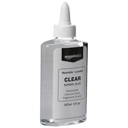 Amazon Basics Washable Liquid School Glue, 5 oz Bottle, 147ml, 6-Pack, Clear