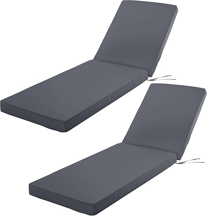 Outdoor Chaise Lounge Cushion Set of 2, Fadesafe Water-Repellent Lounge Deck
