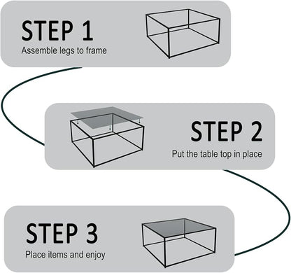 Glass Coffee Tables for Living Room Square Modern Center Table for Small Space,Tempered Glass-top with Sturdy Metal Frame Sofa Side End Table, Easy Assembly,26.4 x 26.4 x 15.7 Inches, Gray Black