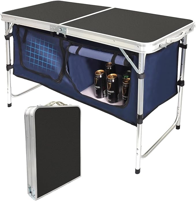 Folding Camping Table with Storage Compartment Aluminum Lightweight Camp