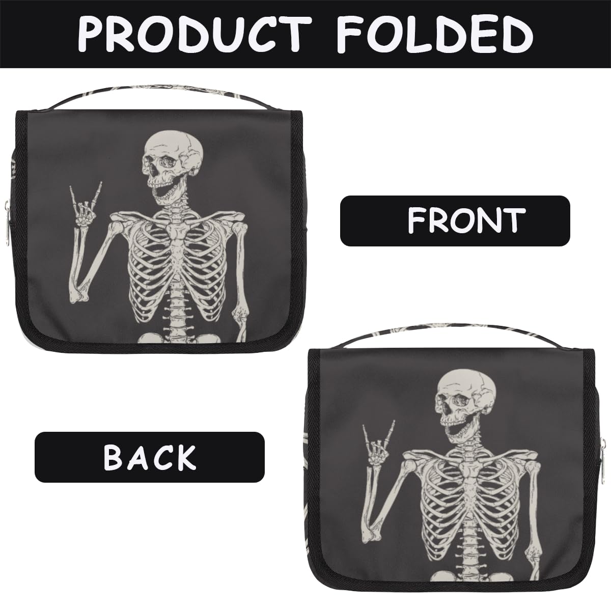 AUUXVA Hanging Toiletry Bag for Women, Halloween Skeleton Makeup Bag, Day of the Dead Cosmetic Bag, Travel Essentials for Women Men