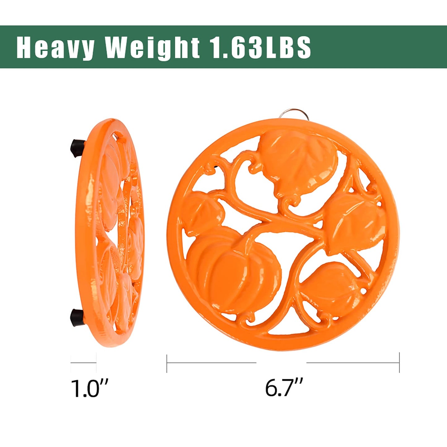 MINLUFUL Cast Iron Trivet for Hot Dishes, Pumpkin Pattern Decorative Trivet for Hot Pots & Pans, Round Metal Heat-Resistant Pad Mat for Protective Countertop, Orange