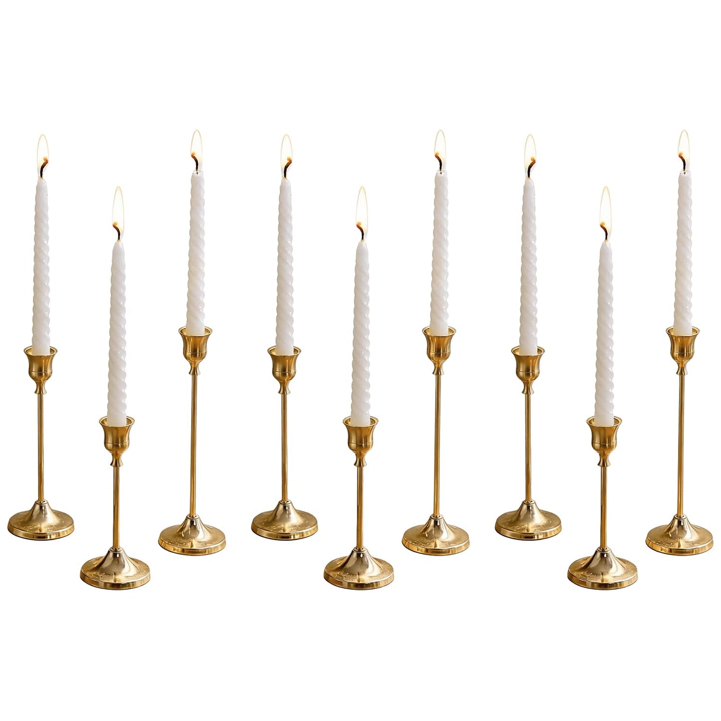 3 Sets(9 Pcs) Gold Candlestick Holders - Brushed Metal Taper Candle Holders with Anti-Slip Base, Vintage Brass Candle Stick Holder for Wedding Centerpieces, Dining Table, Fireplace & Mantel Dec