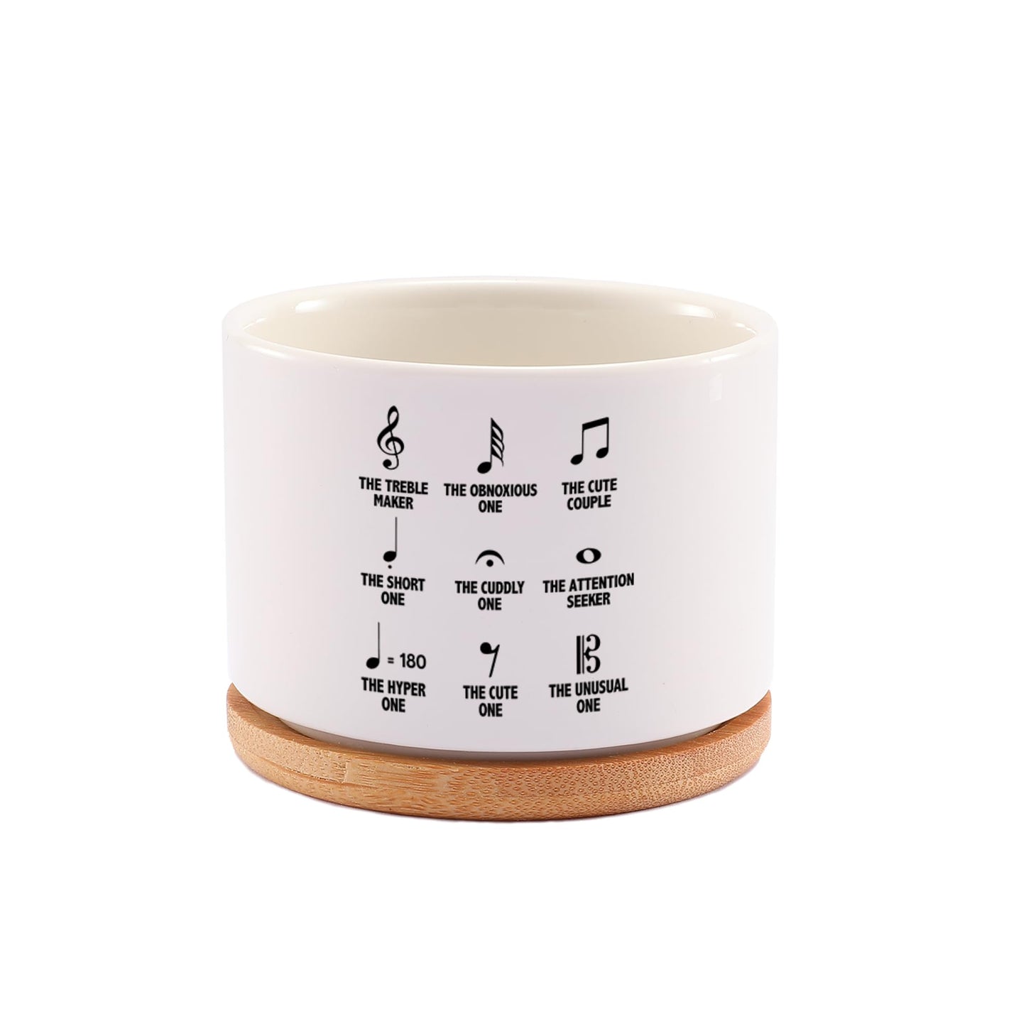 Loovelo Musical Notes Symbol Definition Musicians Gifts Music Teacher Gifts Pianist Choir Director Ceramic Succulent Plant Pot with Bamboo Tray Round Plant Lover Home Decor 3.5 Inch White (No Plants)