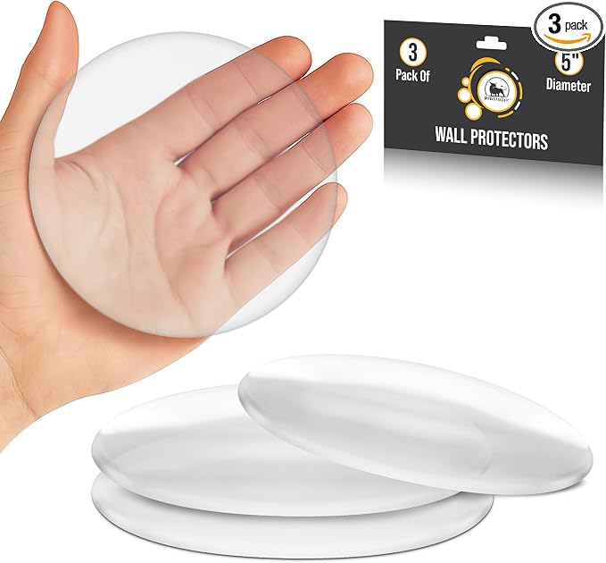 Clear Door Stoppers X-Large 5" (3 Pack) - Door Stoppers for Wall with Strong Back Adhesive - Quiet and Shock Absorbent Silicone Wall Protectors from Door Knobs - Protects Every Surface