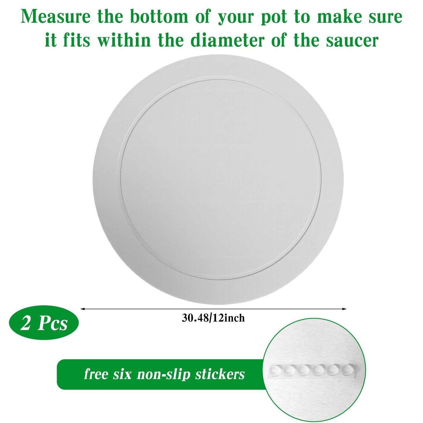 Afcabakila Diatomaceous Earth Plant Saucer, 12 Inch Instant Dry Indoor Plant Trays, 2 Pack White with Non-Slip Pads, Multifunctional Drainage Collector