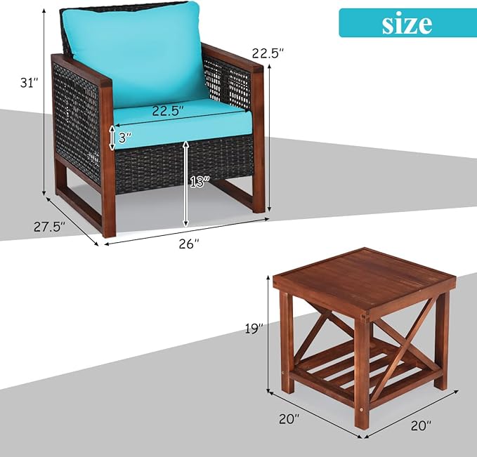 Tangkula 3 Pieces Patio Wicker Furniture Set, Rattan Outdoor Sofa Set