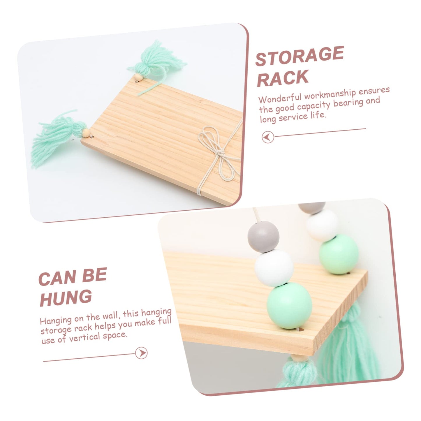 SOLUSTRE Plant Hanging Rack Wooden Bead Tassel Divider Decorative Wall Shelf for Decor