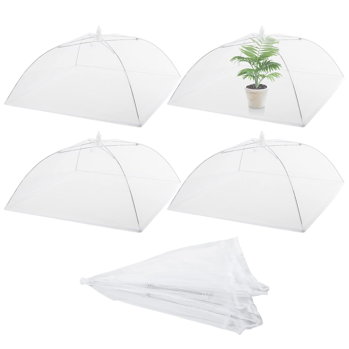 Sawysine 4 Pack Mesh Plant Cover Reusable Screen Cloche Dome Plant Protector Tent Collapsible Umbrella for Outdoor Garden Greenhouse Vegetable Flowers Strawberry from Animals(17 x 17 Inch,White)