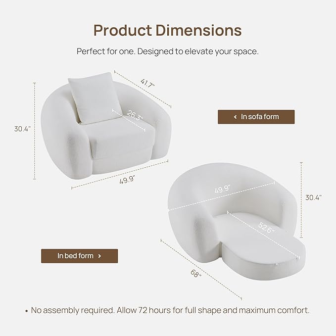 SICOTAS 49.9" Curved Convertible Sofa Couch Bed