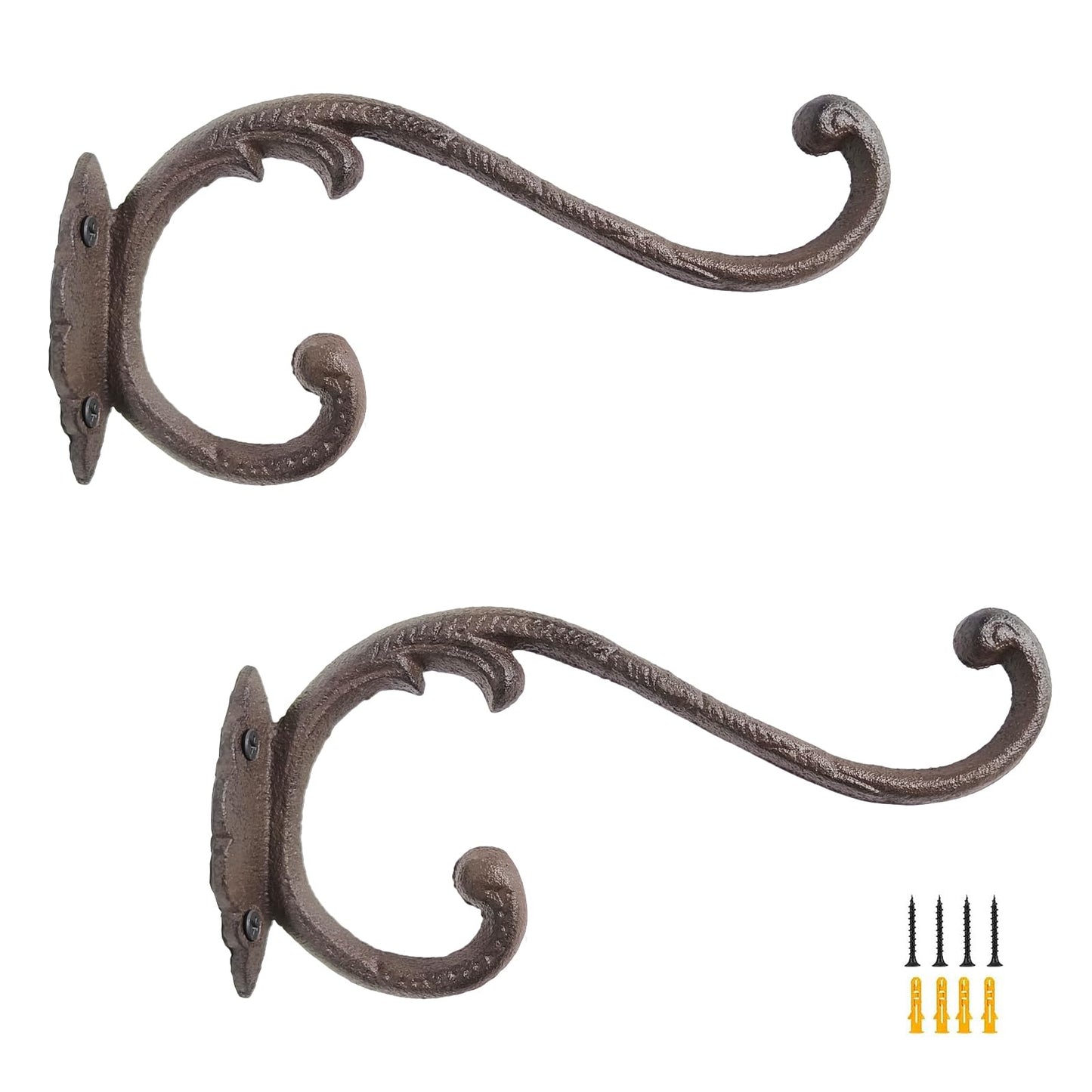 Z metnal Cast Iron Plant Hanger - 9 inch Rustic Wall Mounted Hanging Basket Holder for Indoor/Outdoor Garden, Patio, Porch Decor - Heavy Duty Metal Hook Bracket, Double Hook,