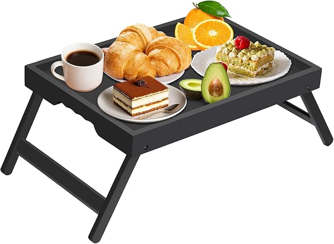 Artmeer Bed Tray Table with Folding Legs, Bamboo Breakfast in Bed