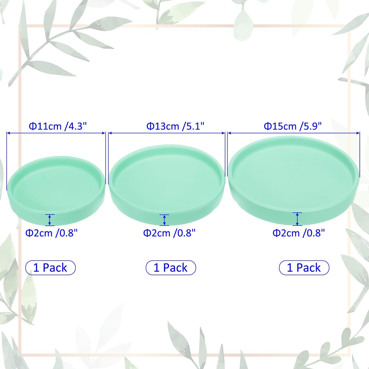 M METERXITY 3 Pack Planter Saucers - Ceramic Plant Tray Flower Pot Drip Trays Round Apply to Outdoor/Garden (4/5/6inch, Turquoise)