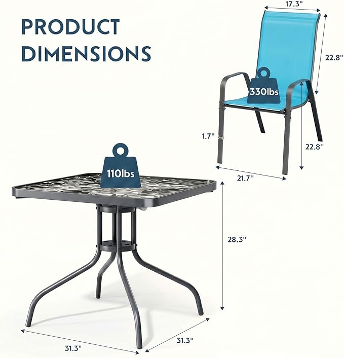 Arlopu 5 Piece Outdoor Patio Dining Set, Porch Furniture