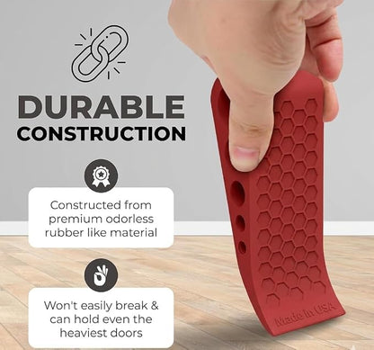 Door Stoppers for Bottom of Door Premium Floor Rubber Door Stop Wedge Made in USA Heavy Duty Honeycomb Design for Carpet, Tile, Ideal for Home, School, Commercial,Red 3 Pack