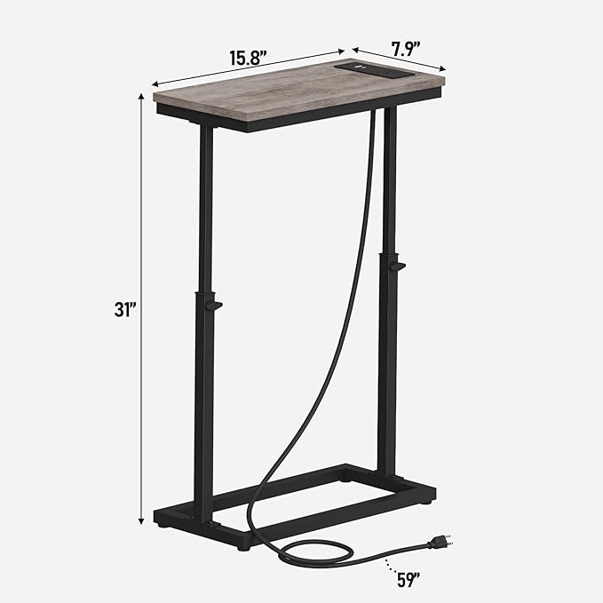 TUTOTAK End Table with Charging Station, Side Table, Tall Couch Table, Sofa