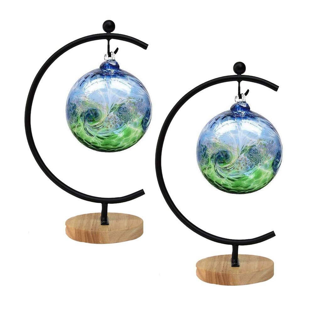 Ornament Display Stand Iron Hanging Pot Hook Stand Rack Holder for Hanging Glass Globe Air Plant Terrarium Witch Ball and Home Wedding Decoration Creative Gift Wood Base (Thick G Shape 2 Pack, Black)