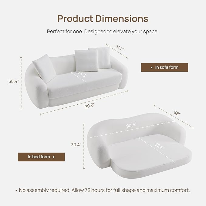 SICOTAS Curved Sofa Couch Bed for Living Room Convertible Futon Cloud Boneless