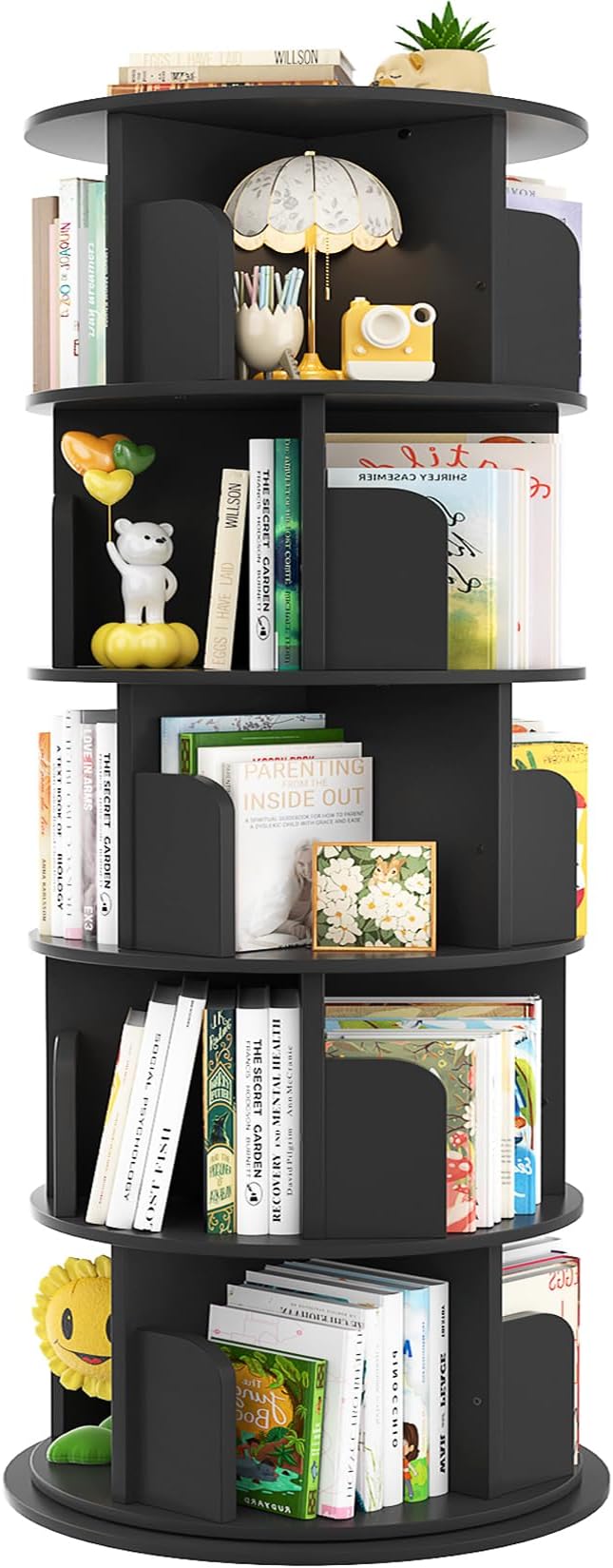 Aheaplus Rotating Bookshelf, 360 Display Wood Spinning Bookshelf Tower