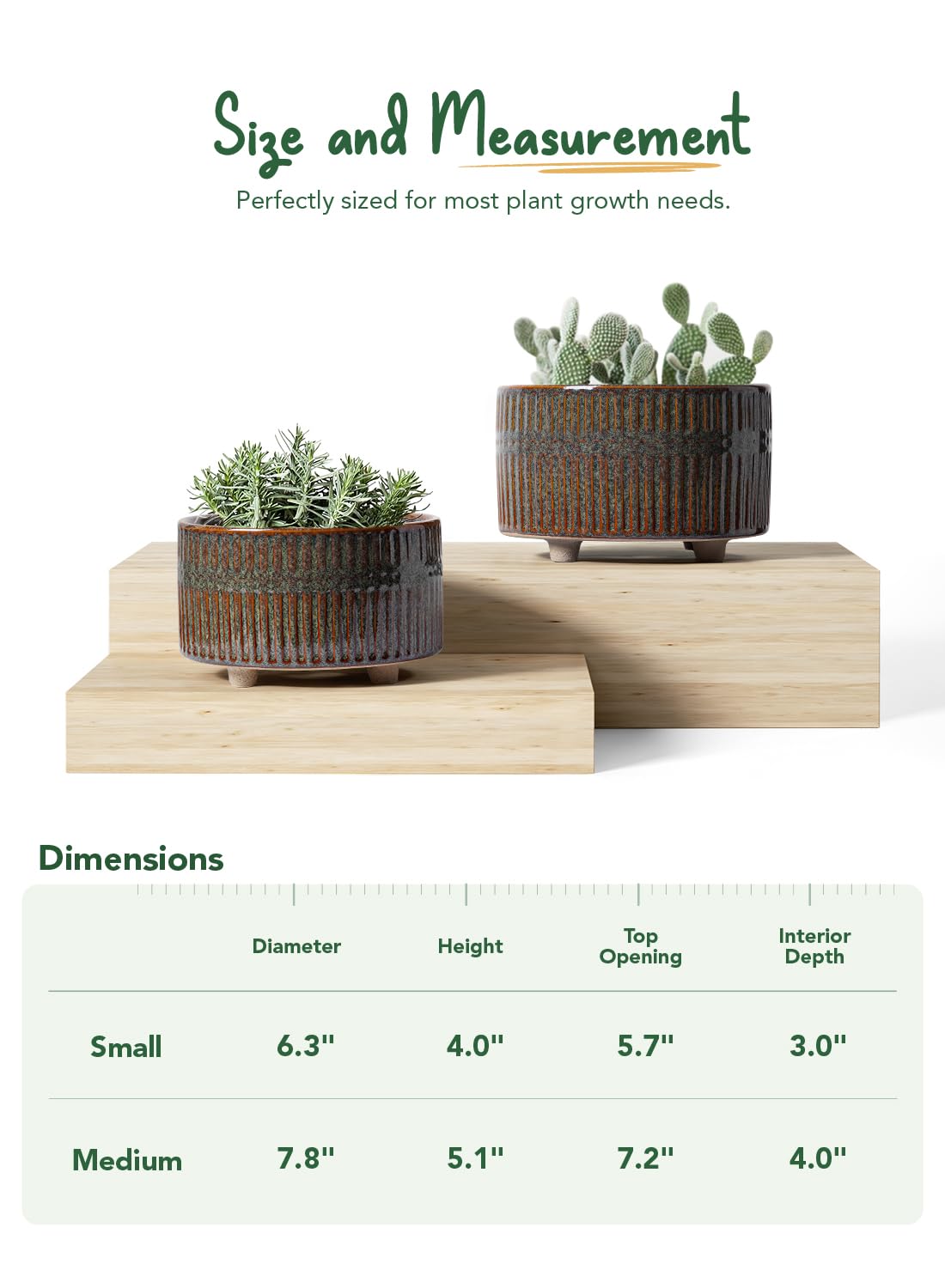 LE TAUCI Succulent Pots, 6.5+8 Inch Ceramic Pots for Plants Indoor, Shallow Round Succulent Planters with Drainage Hole, Set of 2, Reactive Glaze Black