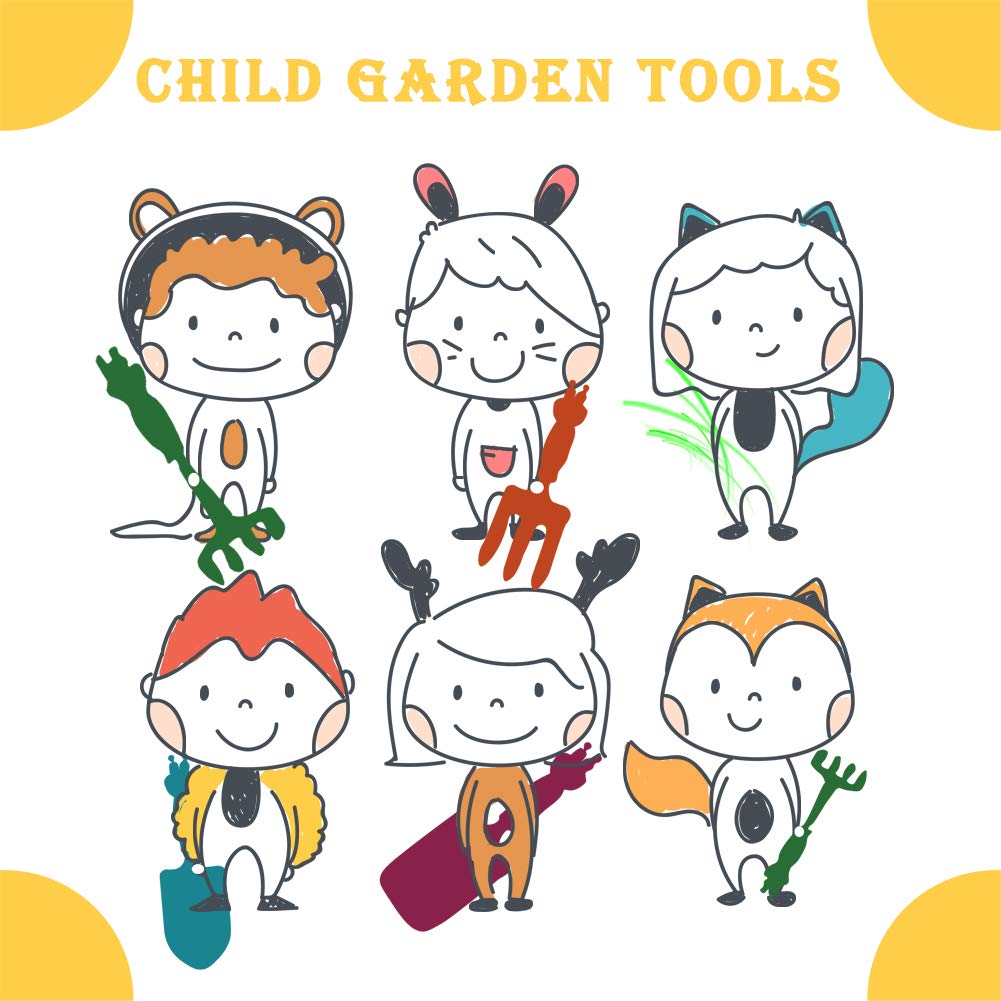 TAOYIO Kids Gardening Tools Gloves Set: 4 Cute Shovel Spade for Kid Garden Work with 1 Toddler Gloves for Teen Boy Girls