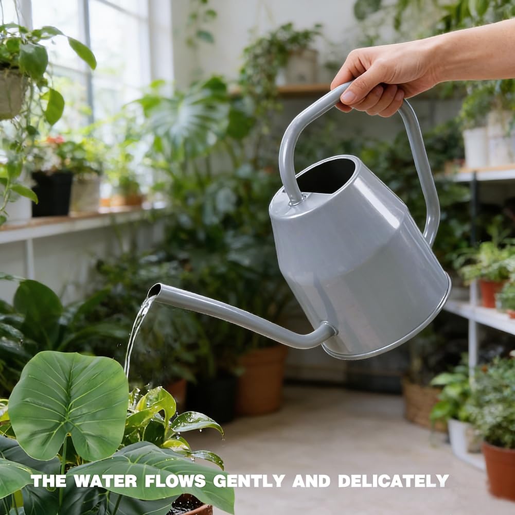 35 oz/1000 ml Metal Indoor Small Watering Can with Long Spout for House Plants Decorative, 12 oz/360 ml Glass Plant Mister Spray Bottle for Bonsai Garden Flowers (Grey)