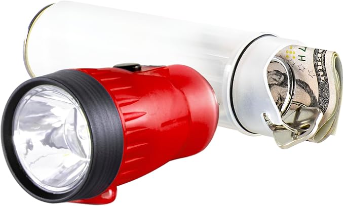 Life Gear LED Flashlight with Glow Handle, Emergency Flasher and Storage Compartment, RED,White/Red