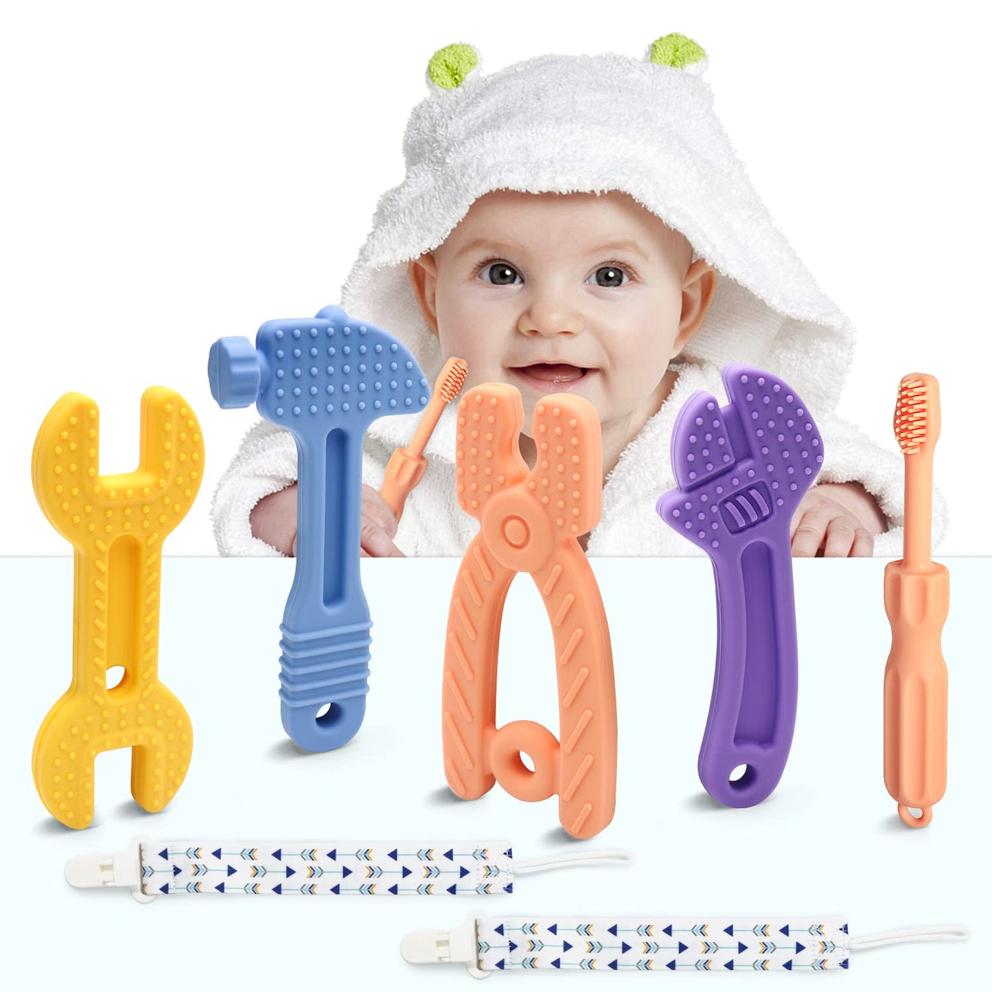 Baby Boy Toys - Baby Molar Teether Teething Toys 0-6 Months 6-12 - Soothe Babies Sore Gums Chew Toys - BPA Free Silicone - 7 Pack