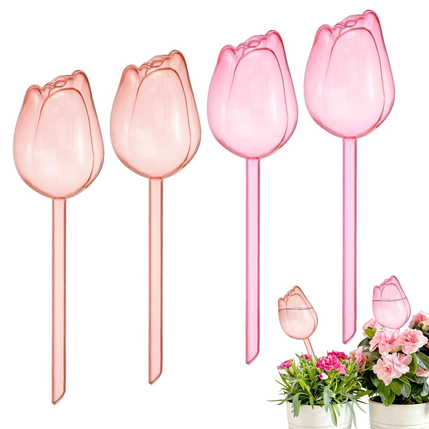 M METERXITY 4-Pack Plant Watering Globes, 9.4 Inch Plastic Self Watering Planter Insert for Indoor/Outdoor Plants, Self Water Devices [Champagne/Pink]