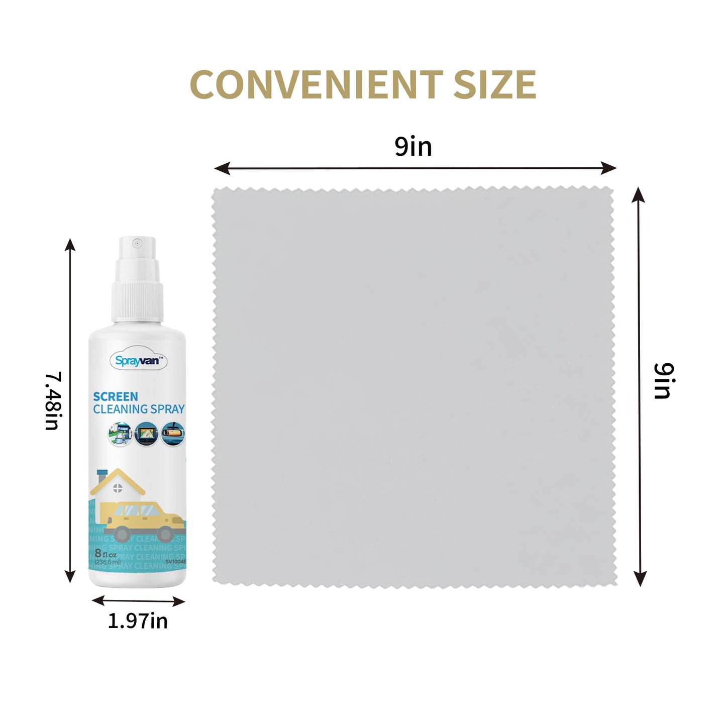 Sprayvan Screen Cleaner Spray -8oz Streak-Free TV Screen Cleaner Spray and Microfiber Cloth kit, Computer Screen Cleaner & Car Screen Cleaner for Flat Screen, LCD,Laptop,Electronic Devices and Car (1)