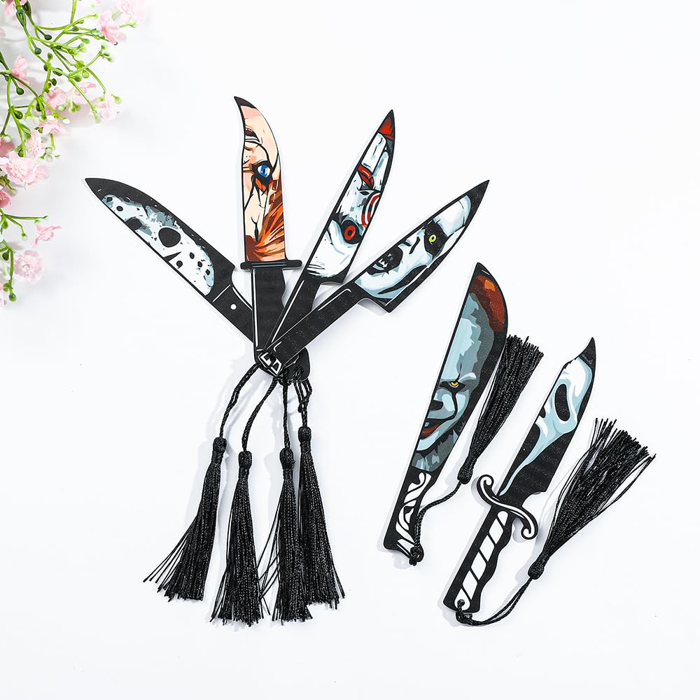 6PCS Horror Movie Dagger Acrylic Bookmarks - Durable Scary Knife Bookmark for Women or Men, Reading Accessories for Book Lovers, Spooky Halloween Gift (Knife Bookmarks)
