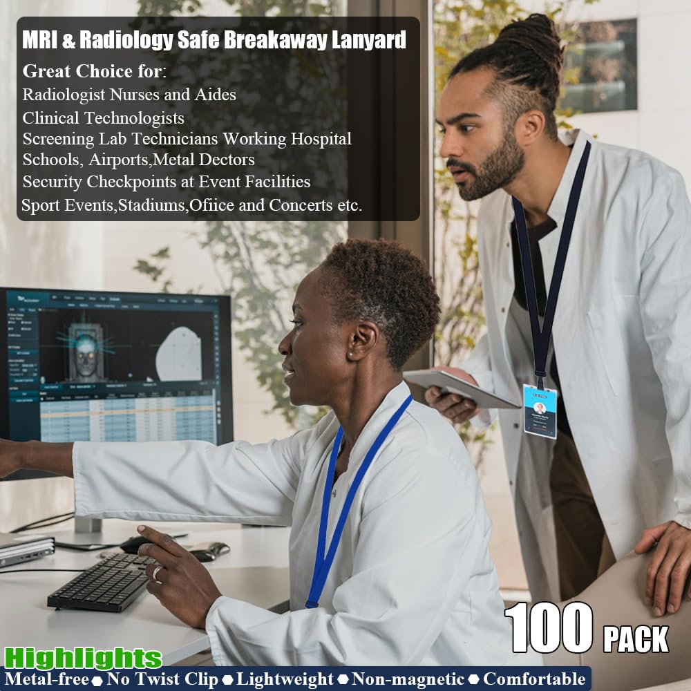 BETOOM 100 Pack Bulk Polyester Breakaway Lanyards with Plastic No Twist Clip & Safety Breakaway Clasp-Great for Radiology-School Hospital-MRI Safe-Neck Strap I.D. Badge Holders 36”(Black)