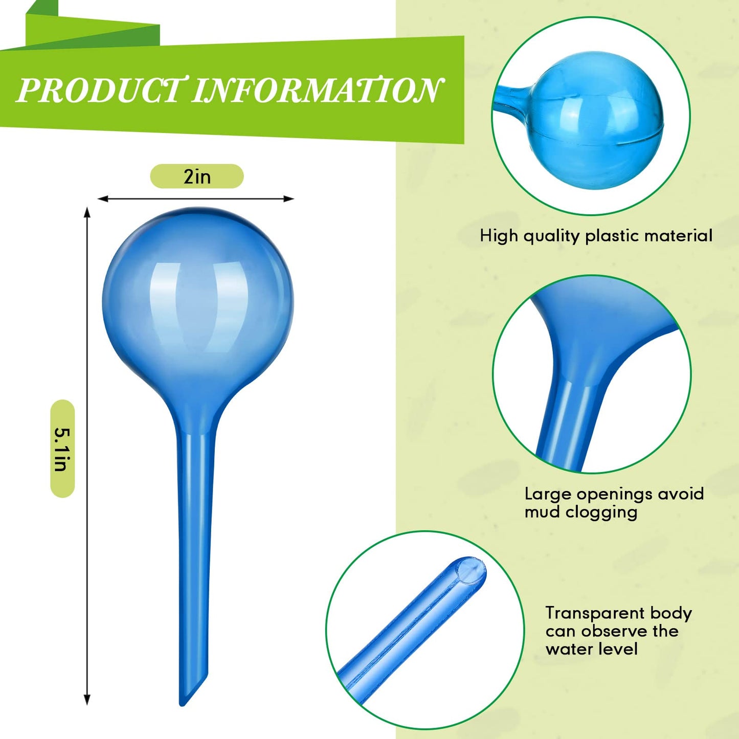 Pinkunn 36 Pcs Plant Watering Globes Plastic Self Watering Bulbs Automatic Plant Watering Devices Self Watering Planter Insert Small Plant Waterer for Garden Indoor and Outdoor Plants Flowers (Blue)
