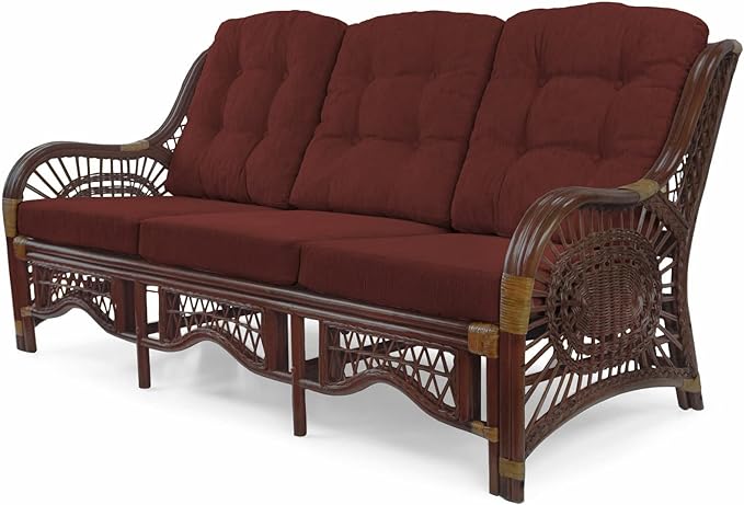 Malibu Lounge Set of 4: 2 Natural Rattan Wicker Chairs, Three-Seater Sofa