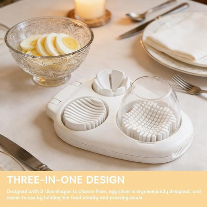 Egg Slicer for Hard Boiled Eggs, 3-in-1 Dicer with Multiple Cutting Modes, Egg Slicer Kitchen Gadget for Strawberry, Grape, Cherry(COLOR:White)