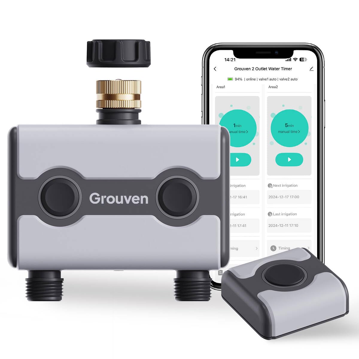 WiFi Sprinkler Timer 2 Outlet Water Timer with Rain Delay APP Control via 2.4Ghz WiFi and Bluetooth Outdoor Watering Automate Water & Sprinkler Schedules for Garden